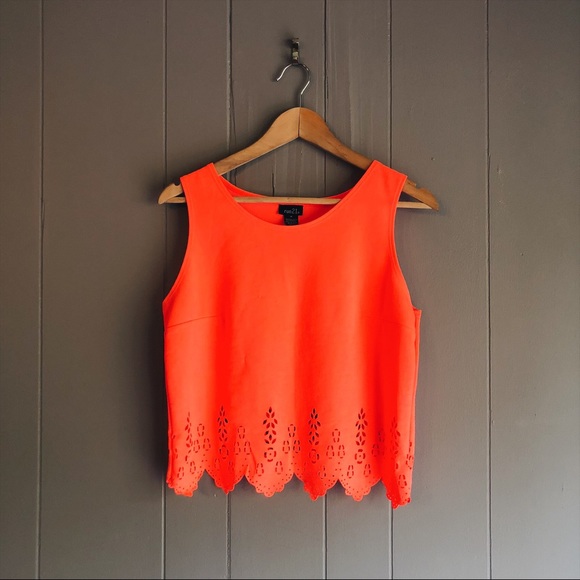 Rue21 Tops - Neon Orange Scalloped Cut out Hem Tank